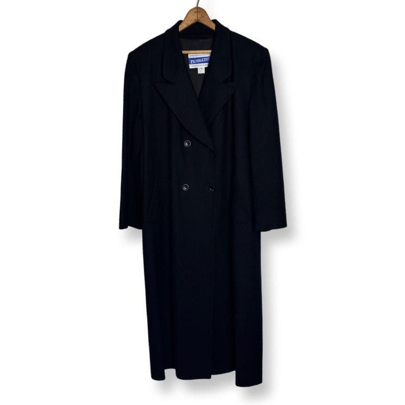 Pendleton Black Long Elegant Wool Trench Coat Sz 14 image 2