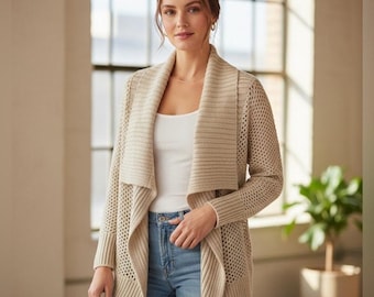 Ann Taylor Loft lichtbruin kabelgaas met brede kraag open schouderophalen