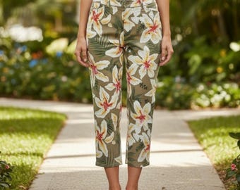 Pantalon capri fleuri taille mi-haute Bill Blass, taille 10