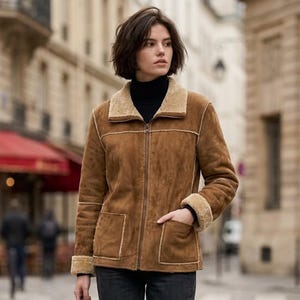 Vintage St Johns Bay Brown Washable Suede Jacket Sherpa Lined L XL | Y2K Western Rancher Cabin Boho Penny Lane Suede Coat