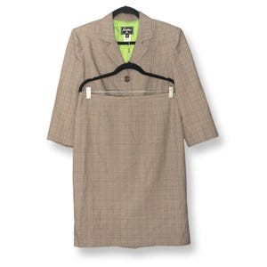 Sweet Suit Vintage 90s Tan Plaid Blazer and Skirt Set