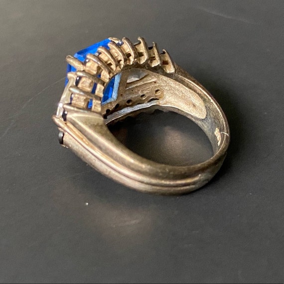 Vintage Antique Art Deco Blue Emerald Ring - image 4