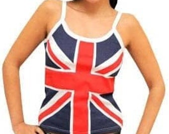 Summer Top Union Jack British Flag Skinni Top T-Shirt Vest Girls Toddler Kids Mum and Daughter sizes