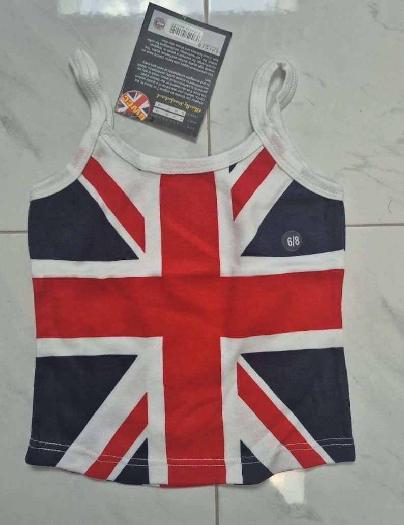 Top de verano con la bandera británica Union Jack, camiseta ajustada, chaleco para niñas, bebés, niños pequeños, tallas para madre e hija. imagen 2