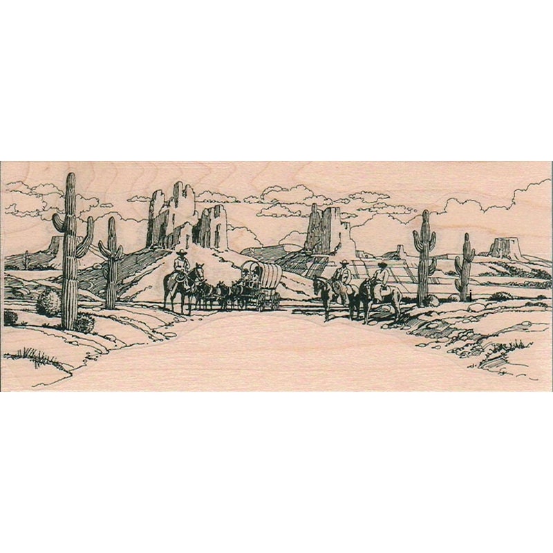 WESTERN SCENE COWBOYS Rubber Stamp Cowboy Stamp Horse Stamp Etsy