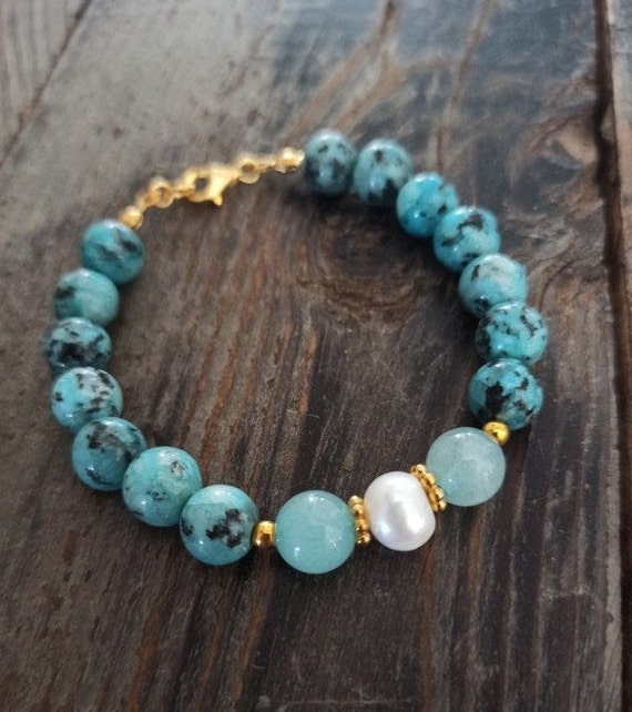 Turquoise Jade Bracelet and Freshwater Pearl Jewelry on Etsy