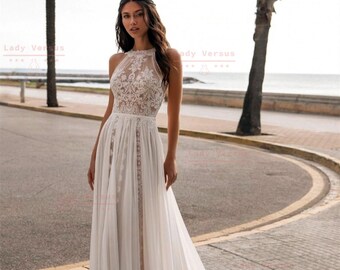 Bohemian Elegant Lace Wedding Dress /beach Wedding Dress - Etsy UK Bohemian Elegant Lace Wedding Dress /beach Wedding Dress - Etsy UK