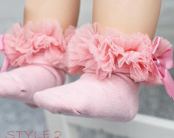 Handmade pink sparkly frilly socks baby/girls wedding baby shower photo shoot 