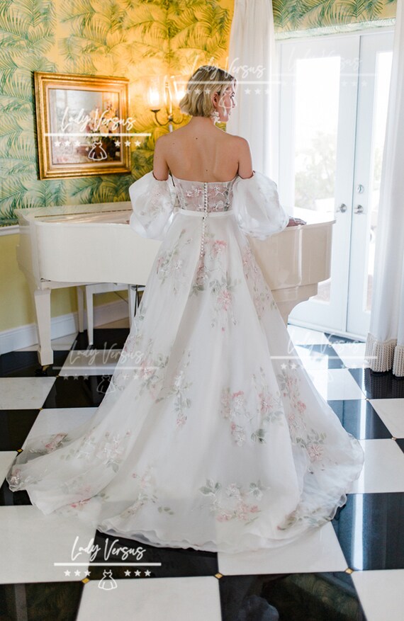 Flower embellished wedding dress top