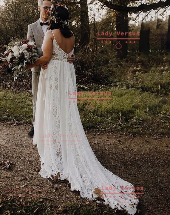 bohemian lace beach wedding dress