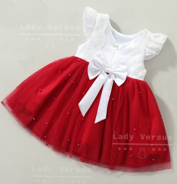 Falda roja profunda Bebé niñas vestido fiesta / Bebé niña - Etsy México