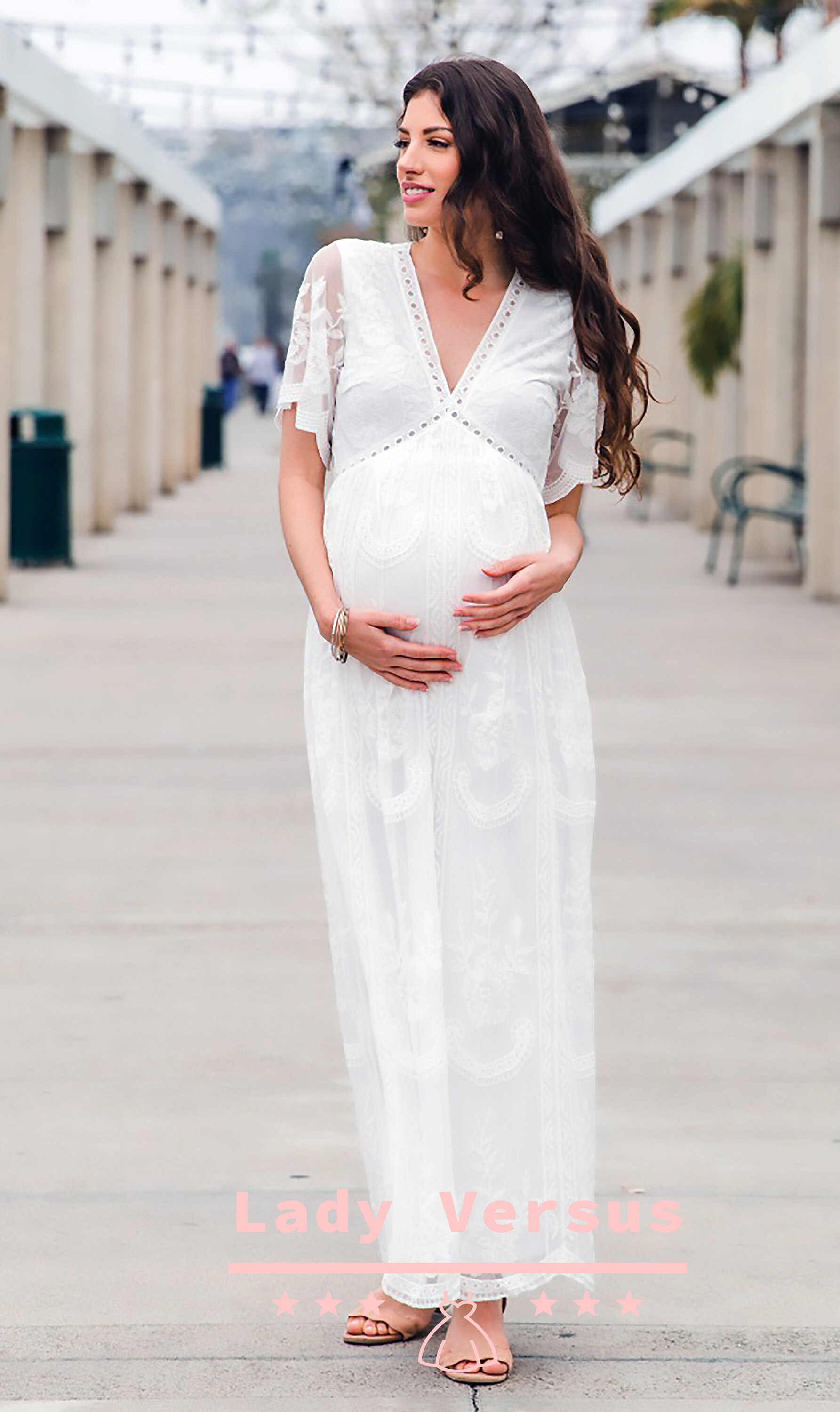 white wedding maternity dress