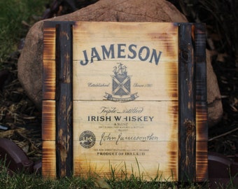 Handcrafted Rustic Wooden Crate Sign - Jameson Irish Whiskey, Captain Morgan, Southern Comfort, Home, Bar Man Cave She Shed | Fathers Day