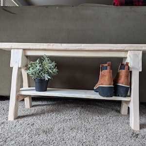 Rustic Entry Bench: Weathered Wood, Shoe Storage Shelf