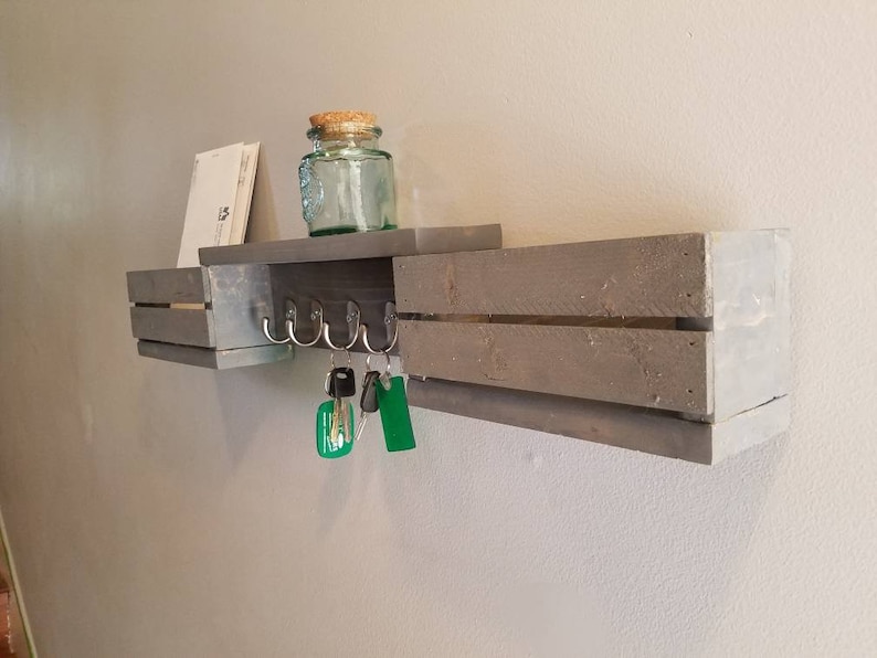 Floating Shelf Key Hooks and Wall Organizer 20 Stain Colors Etsy