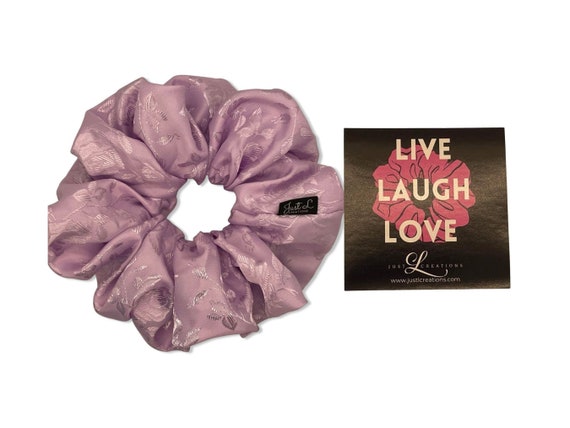 ☆LOVEMEMONSTER☆ Essential Satin Scrunchy M Silk Satin Scrunchie, Oversized Lavender Rose Print Hair