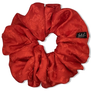 Silk Satin Scrunchie, Oversized Red Rose Print, Hair Accessories, Large Scrunchie, Scrunchy, Hair Tie, Gift For Her, Bridesmaid Gift
