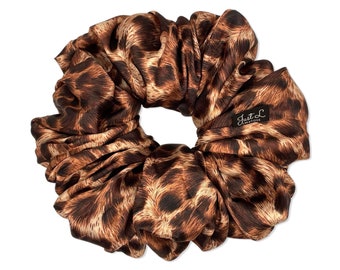 Leopard Brown Oversized Satin Extra Large Scrunchie, Animal Print, Giant, XXL, Big, Hair Ties, Hair Accessories, Hair Fashion