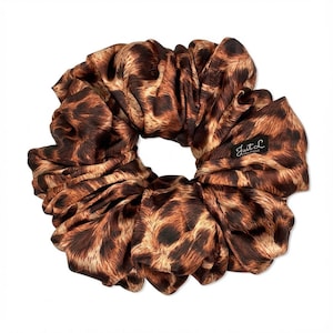 Leopard Satin Oversized Scrunchie, Jumbo Animal Pattern Elastic, Bold Statement Accessory