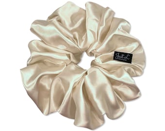 Ivory Oversized & Regular Satin Silk Extra Large Scrunchie, Cream, XXL, Big, Scrunchy, Hair Ties, Hair Accessories