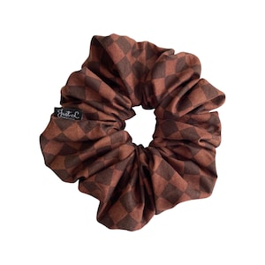 Brown Checkered Oversized & Regular Size Scrunchie, Cotton,Giant, XXL, Big, Hair Ties, Hair Accessories, Hair Fashion