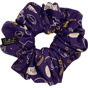 LSU Scrunchie, Geaux Louisiana Scrunchy, Purple, Gold & White, Louisiana State University Hair Ties, Hair Accessories, Foot Ball