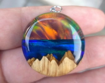 Aurora Borealis Resin Jewelry, Northern Lights, Wood Resin Aurora Borealis Resin Jewelry, Northern Lights, Wood Resin