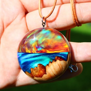 Resin jewelry, Northern lights necklace, Aurora borealis, Bioluminescent necklace, Christmas Gift