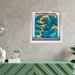 3D Map Topographic Mountain Wood and Resin Modern Wall Art