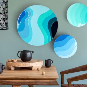 Calming Blue & Green Abstract Wall Art - Modern Round Wave Pattern | Nature Inspired Acrylic Decor for Minimalist Spaces