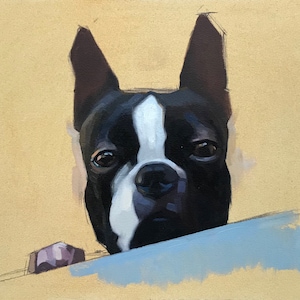 Custom Boston Terrier Dog Painting - Oil on Panel (Hand Painted)