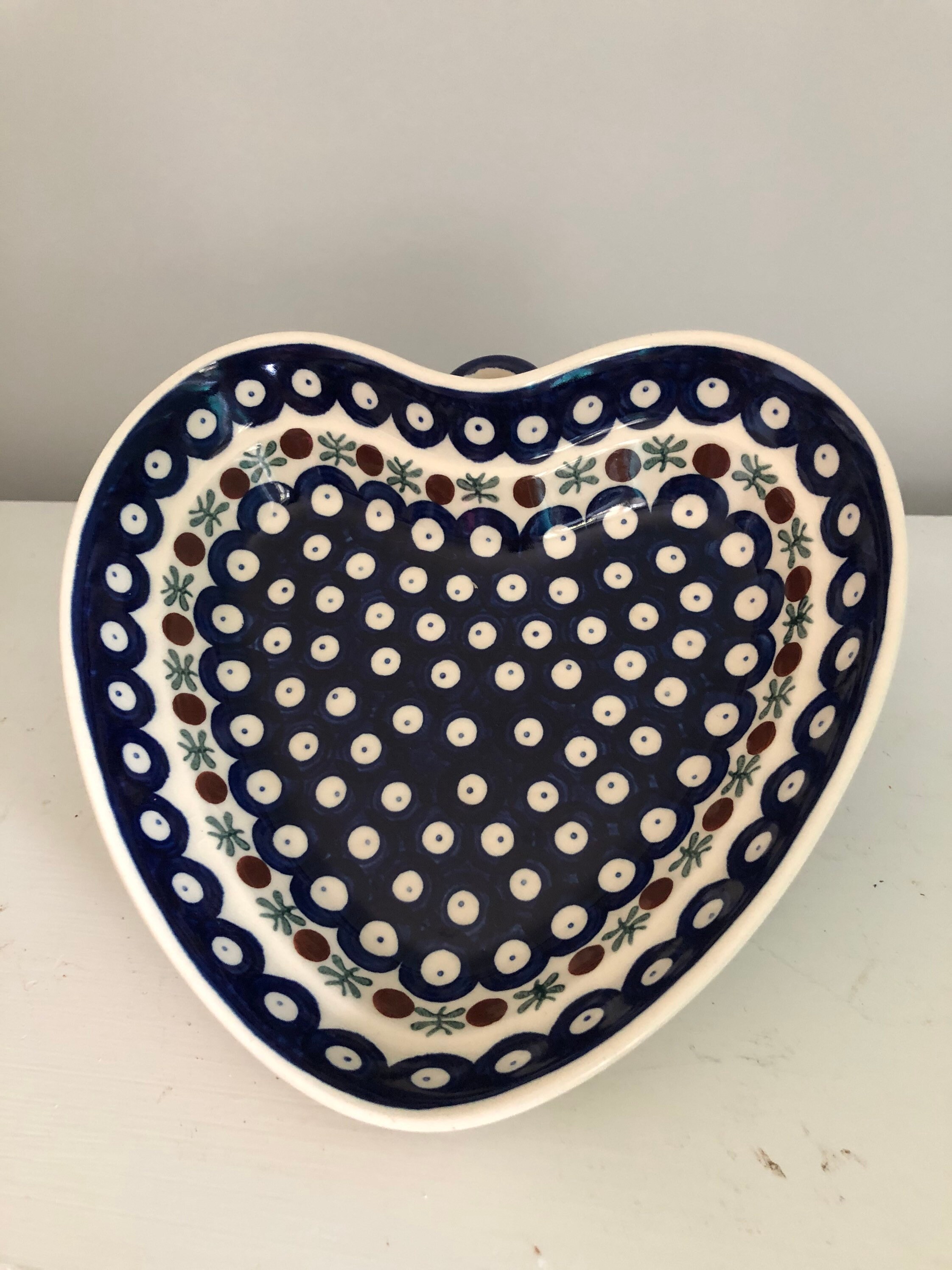 Polish Pottery Heart Shaped Serving Bowl | Old Poland Pattern | 8 1/2”
