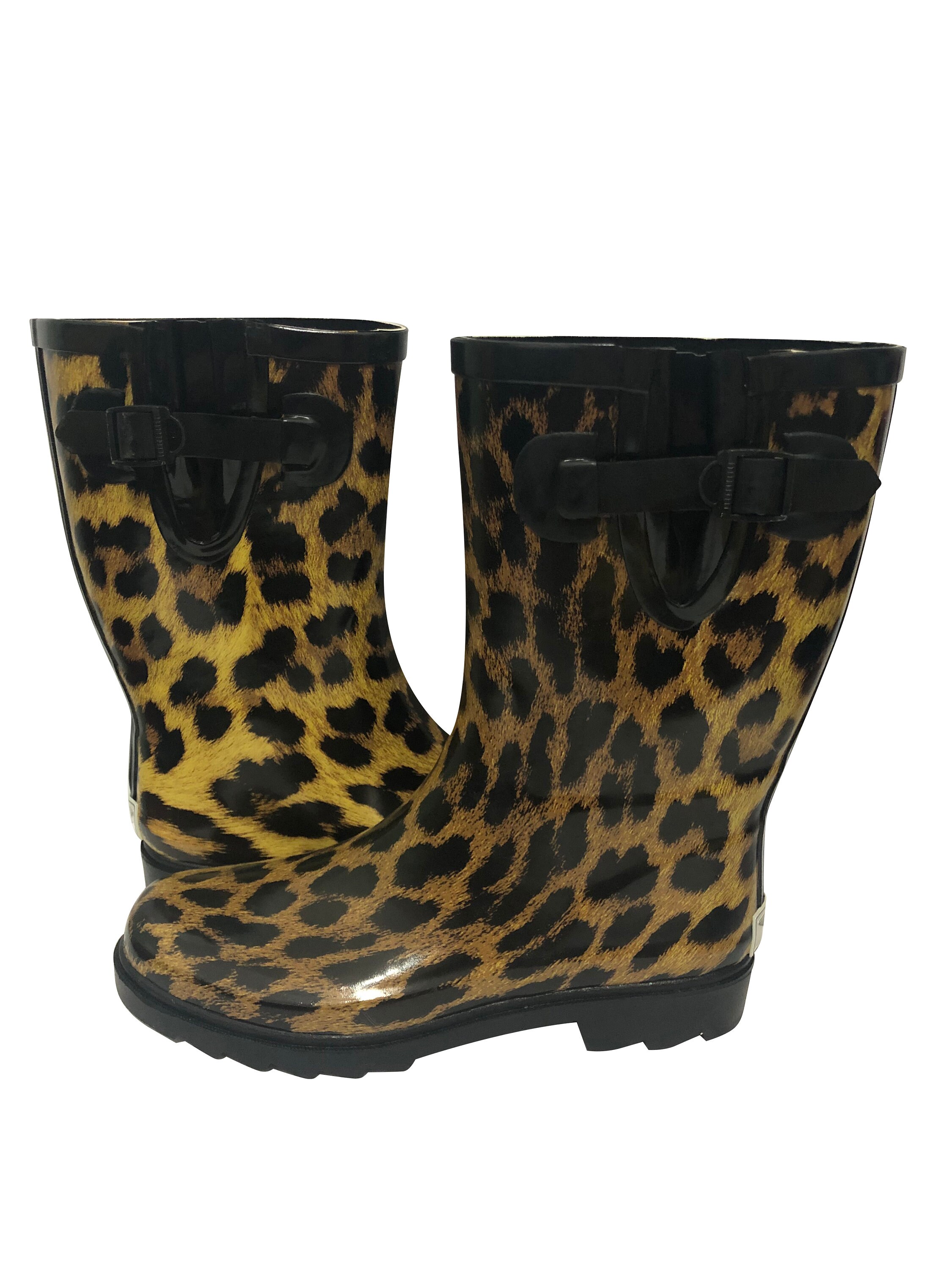 BRAND NEW Sunville Leopard Print Rubber Rain Boots - 10M