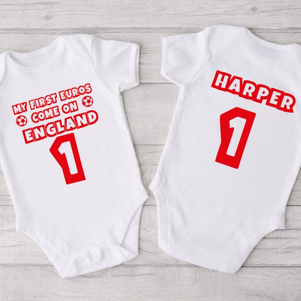 Baby Grow 104 Personalised My First Euros Come On England - Football Baby Grow - Personalized Baby Vest Novelty Gift