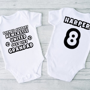 Personalized Baby Grow 34 Born To Support Newcastle Grandad Front And Back - Football - Baby Grow - Personalized Baby Vest Novelty Gift