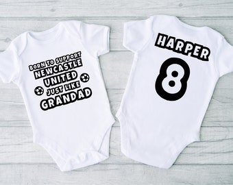 Personalized Baby Grow 34 Born To Support Newcastle Grandad Front And Back - Football - Baby Grow - Personalized Baby Vest Novelty Gift