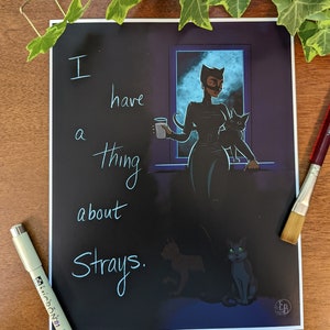 Catwoman "Ik heb iets met zwerfdieren" - Art Print door Emily Barksdale