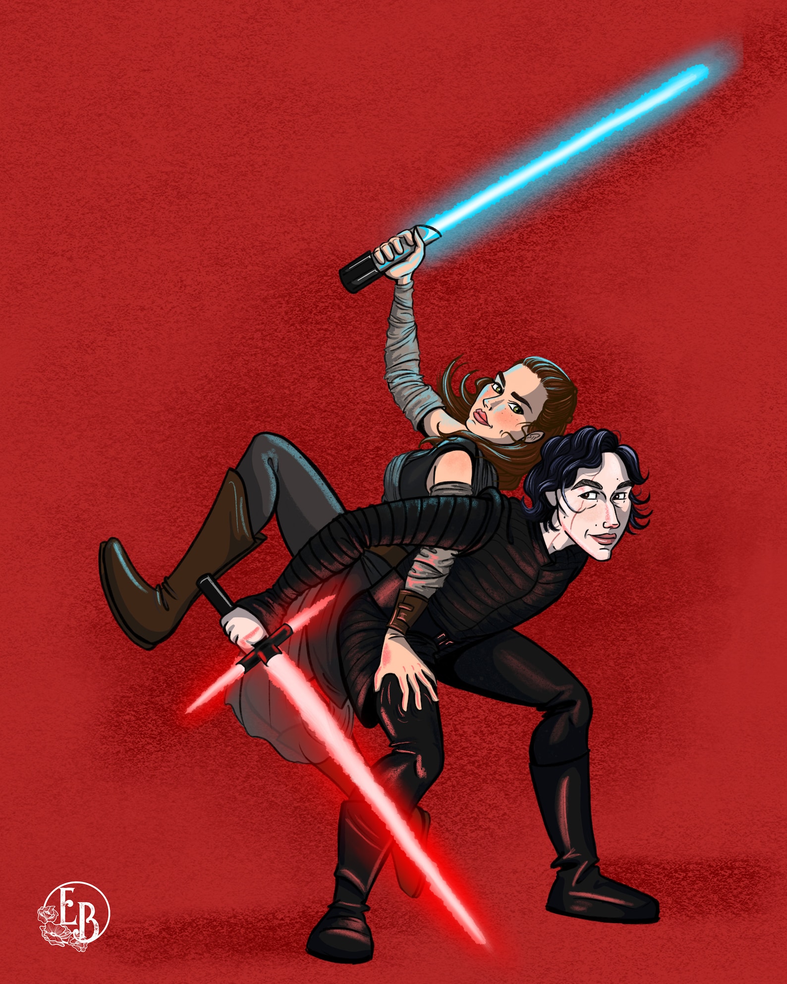 Star Wars dyad Art Print by Emily Barksdale kylo Ren/ben Solo & Rey
