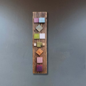 3D Wood Wall Art: Abstract Painted Squares, Reclaimed Beach Wood