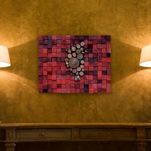 persistence, reclaimed wood wall art, red wood, sound diffuser, wood art painting, modern wood art, geometrical art sculpture, art Genesis