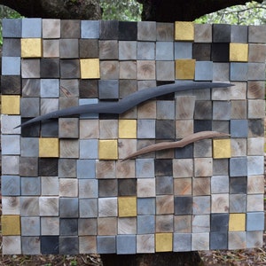 Arte mural de mosaico de madera 3D: Difusor de sonido, diseño "Sobre la ciudad"
