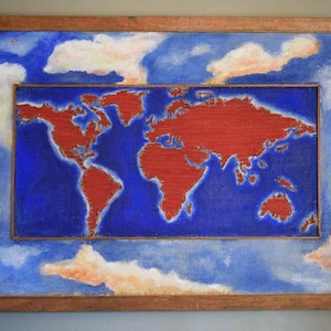 Sculpture d'art mural, carte 3D, art moderne, carte du monde 3D, carte sculptée, décoration murale suspendue, art déco, décoration murale 3D, art 3D pour mur, collage