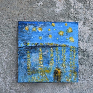 Textured painting : The Starry Night.
It's a textured painting with acrylics and stucco on canvas.
An alternativity way to present  the paint of a "Starry Night Over The Rhone" of Vincent Van Gogh.
