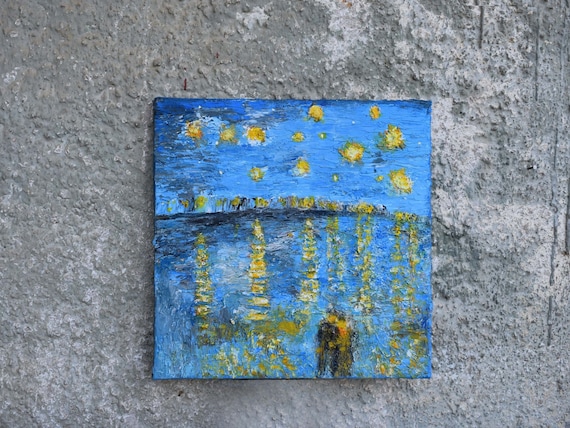 Textured Acrylic Painting: Starry Night Style, Abstract Wall Art