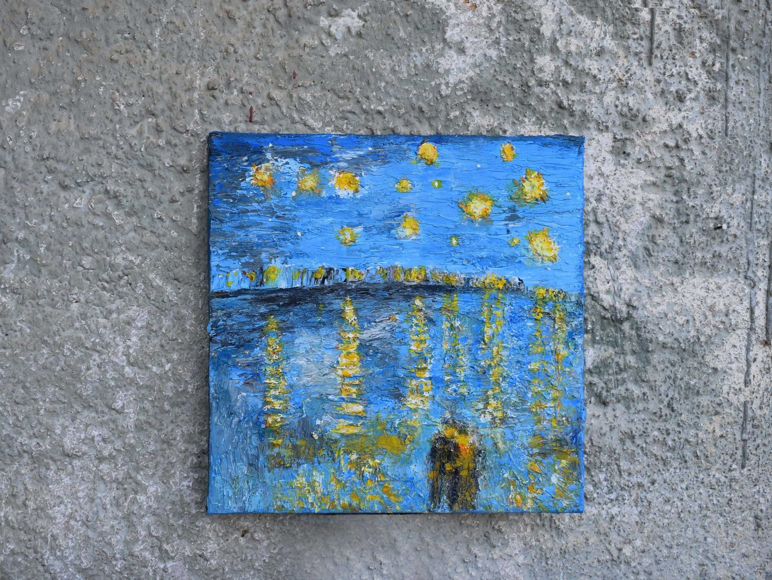 Textured Acrylic Painting: Starry Night Style, Abstract Wall Art