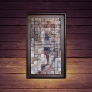 Woman in Rain Wood Mosaic Art: 3D Sound Diffuser Wall Hanging