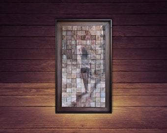Woman in the rain, Wood painting mosaic art, Wall hangings, Painted wood wall art, wall art for living room, art work of wood Sound Diffuser