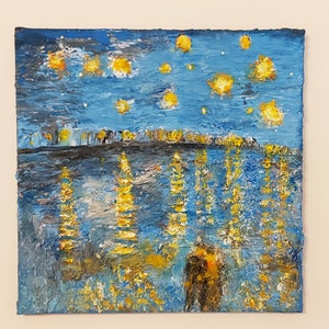 Textured painting : The Starry Night.
It's a textured painting with acrylics and stucco on canvas.
An alternativity way to present  the paint of a "Starry Night Over The Rhone" of Vincent Van Gogh.