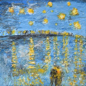 Textured painting : The Starry Night.
It's a textured painting with acrylics and stucco on canvas.
An alternativity way to present  the paint of a "Starry Night Over The Rhone" of Vincent Van Gogh.