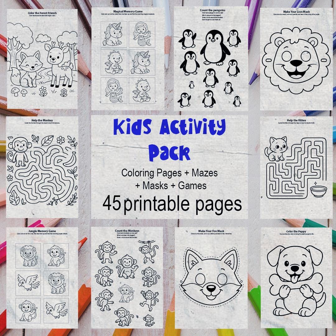 Activity Pack Pages Kids Activity Pack: Printable Coloring Pages, Mazes, Masks & Games ...